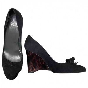 Stuart Weitzman Peep Toe Suede Wedge Heels 9